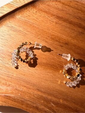 Gold and Clear Crystal Hoop Earrings
